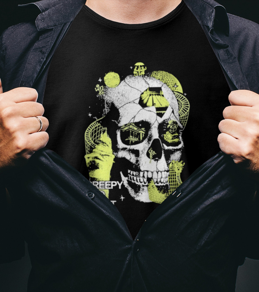 Rocco Botte Creepy Old Crypt Skull Neon Aesthetic T-Shirt