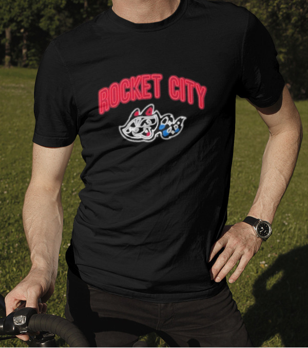 Rocket City Trash Pandas Neon Logo And Mascot T-Shirt