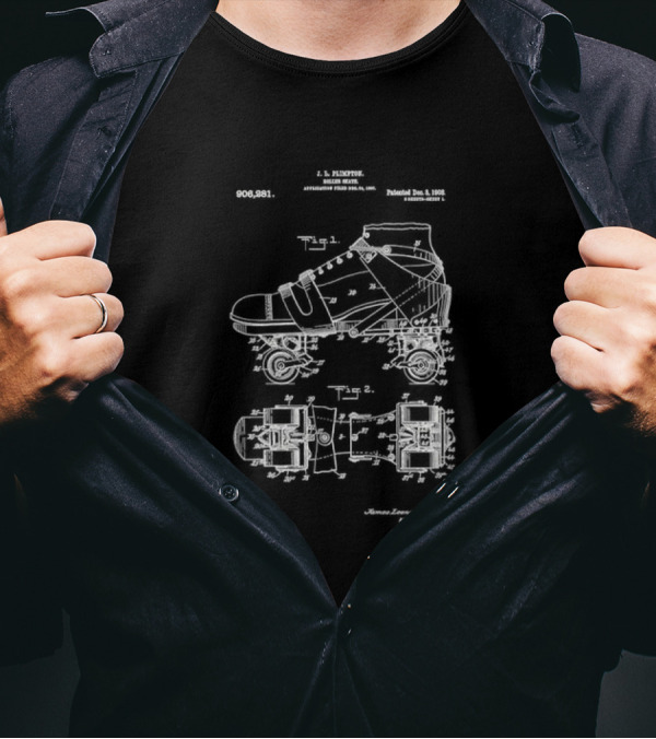 Roller Skate Patent Drawing With Adjustable Shoe Mechanism And Wheel Assembly T-Shirt