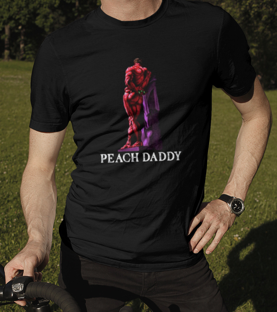 Raskolapparel Peach Daddy Muscle Statue With Purple Accent T-Shirt