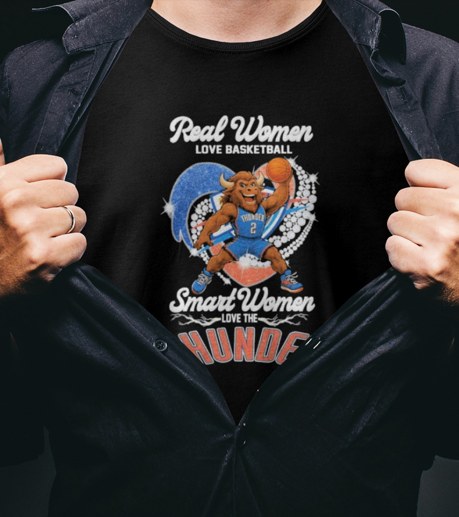 Real Women Love Basketball Smart Women Love The Thunder Basketball Mascot T-Shirt