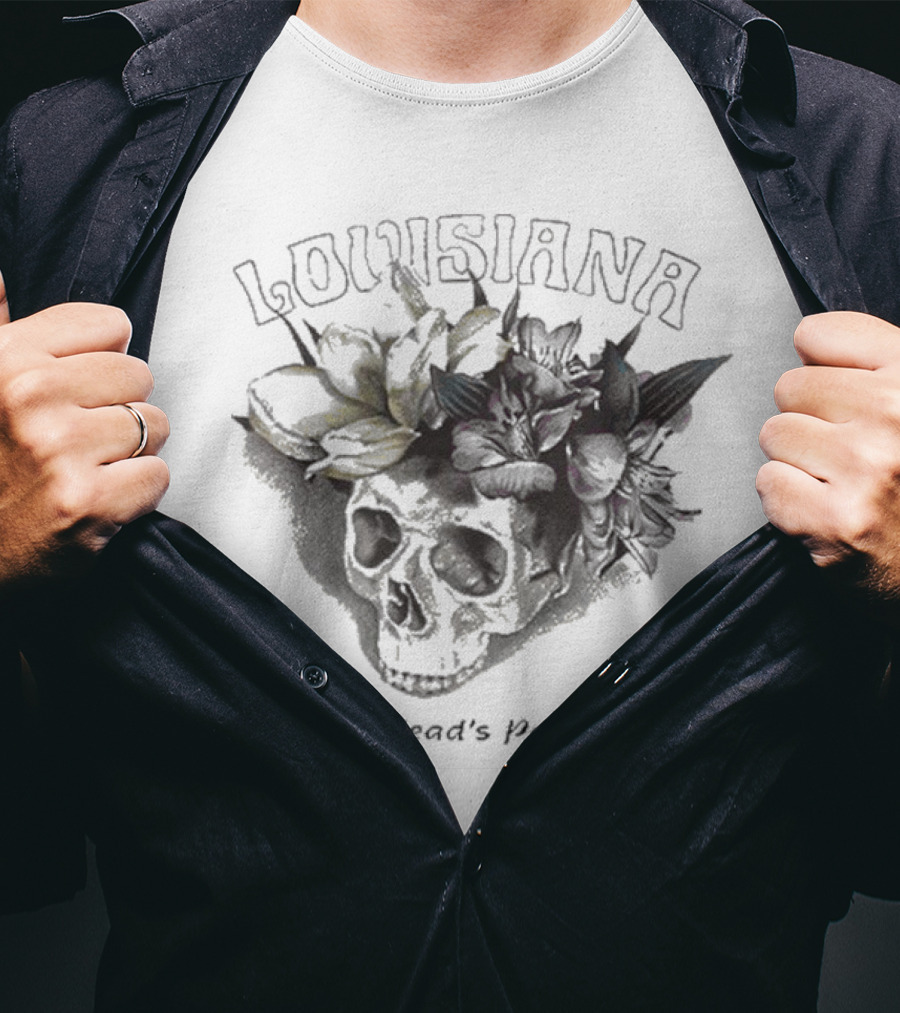 Grateful Dead Skull With Louisiana Dead Head's Paradise Floral Elements T-Shirt