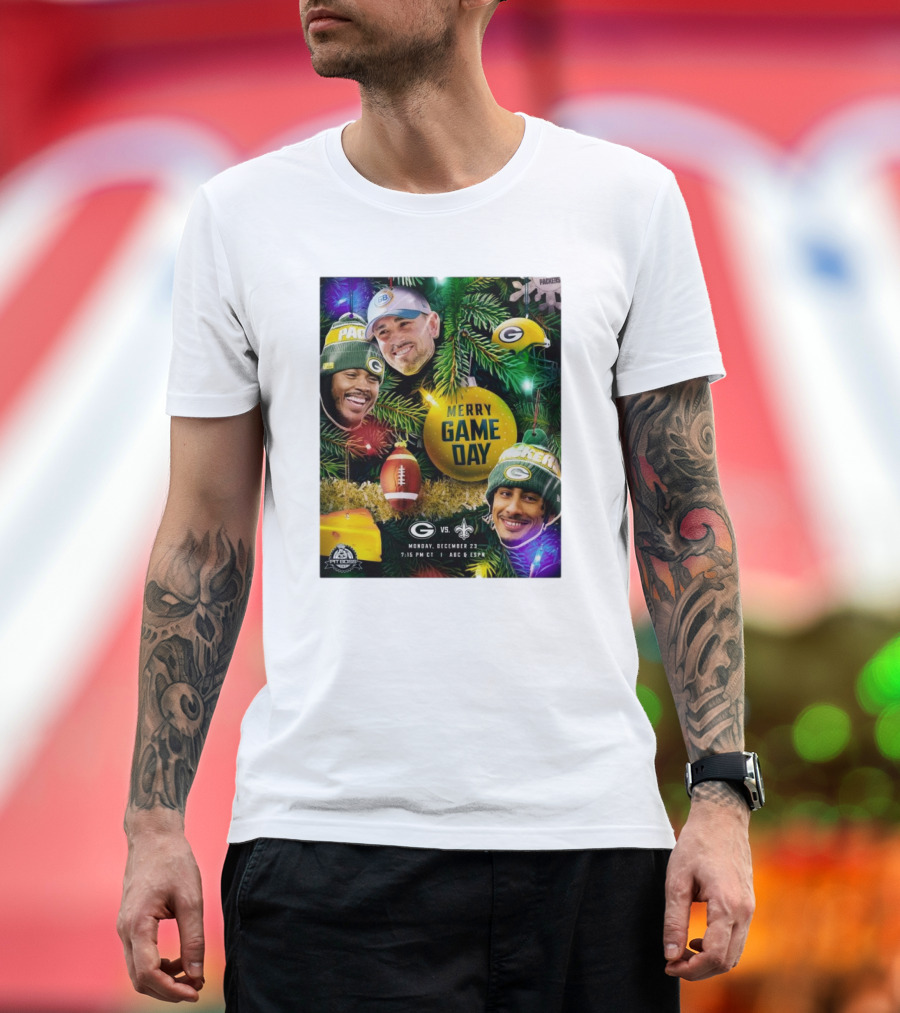 Merry Game Day Green Bay Packers Vs New Orleans Saints Monday December 23 ABC ESPN T-Shirt