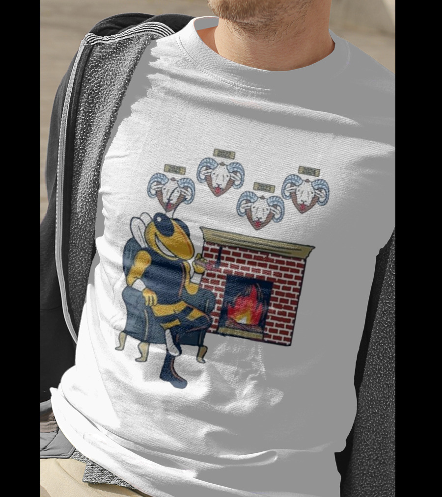 GT Mantel Pocket Yellow Jacket By Fireplace With Ram Trophies T-Shirt