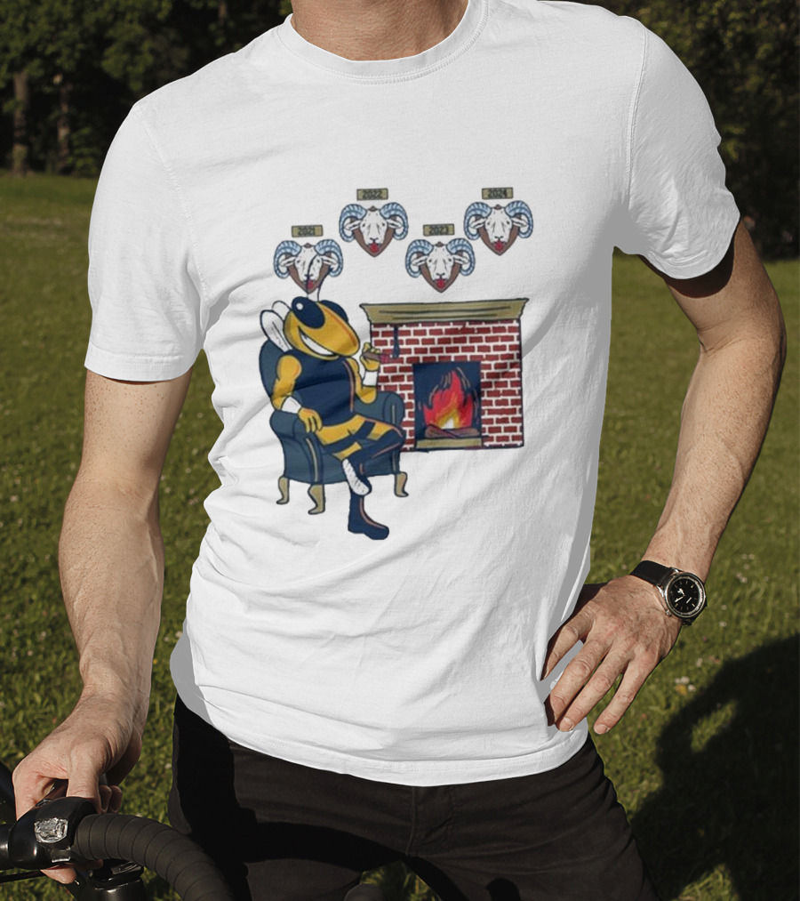 GT Mantel Pocket Yellow Jacket By Fireplace With Ram Trophies T-Shirt