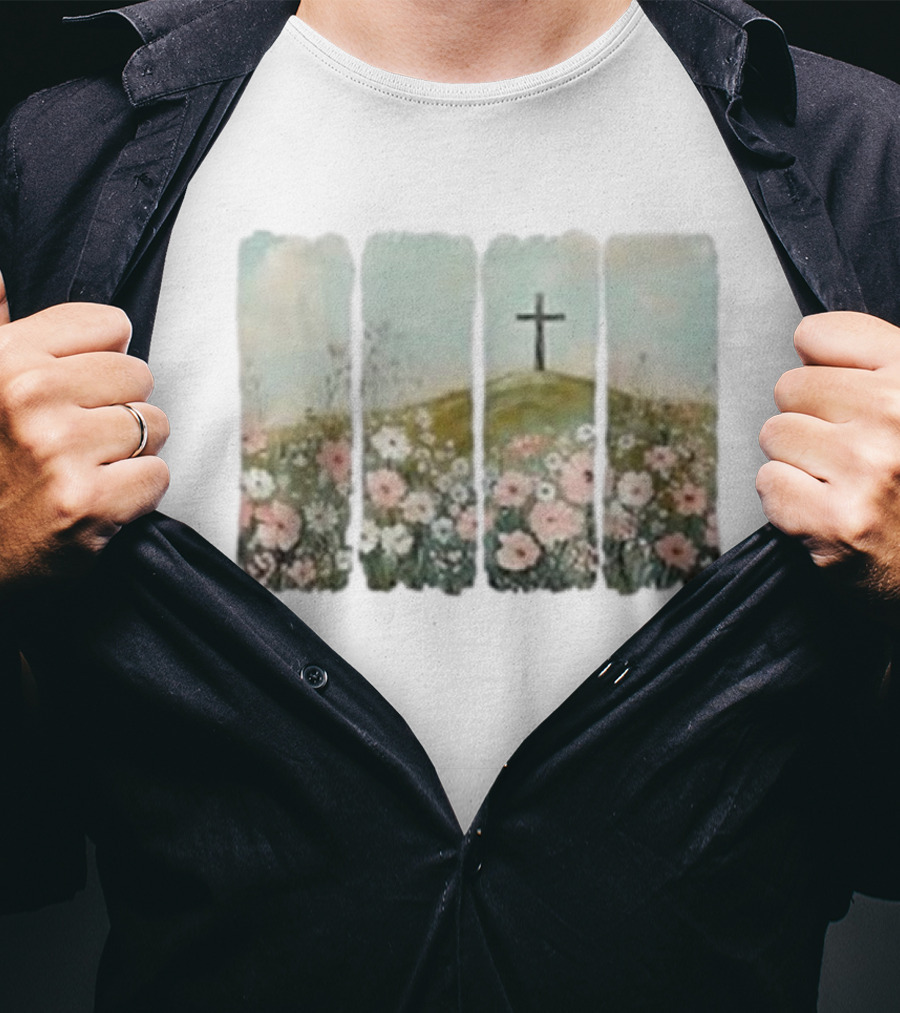 He Is Risen Christian Wildflower Cross Easter Women Girls T-Shirt