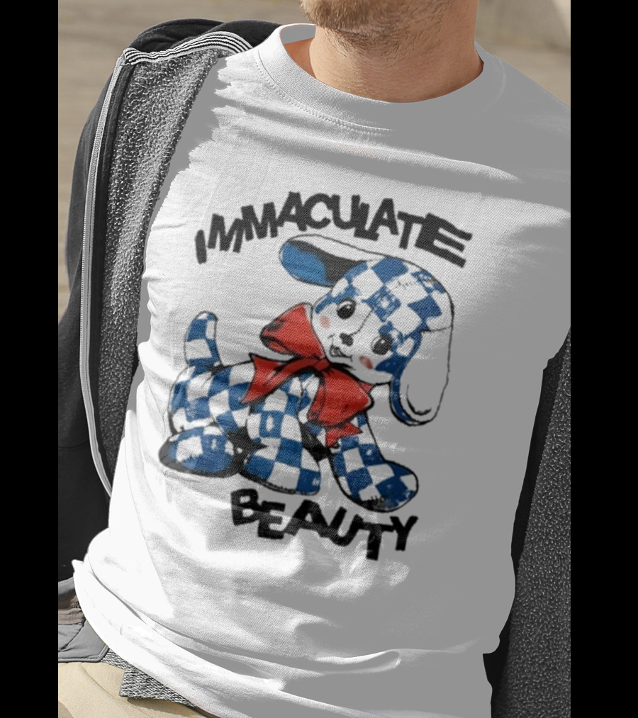 Henry Johnson Immaculate Beauty Blue Checkered Puppy Red Bow T-Shirt