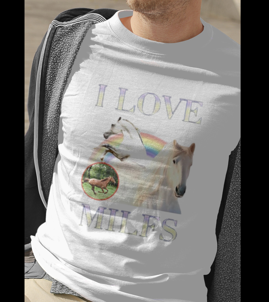 I Love MILFS Horses Rainbow Design T-Shirt