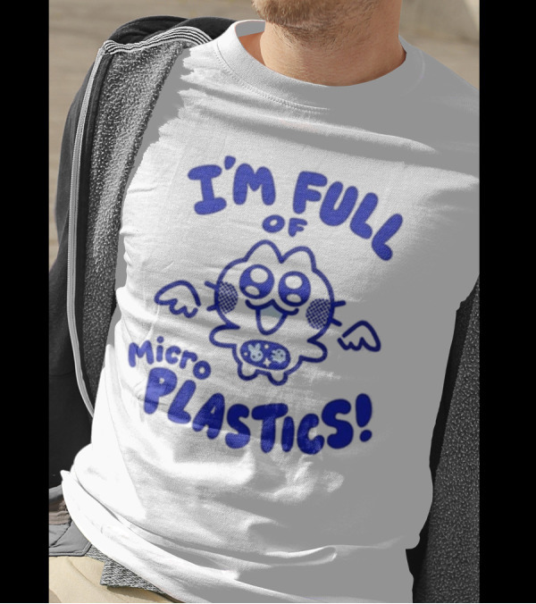 I'm Full Of Microplastics Funny Cartoon Character With Blue Outline T-Shirt
