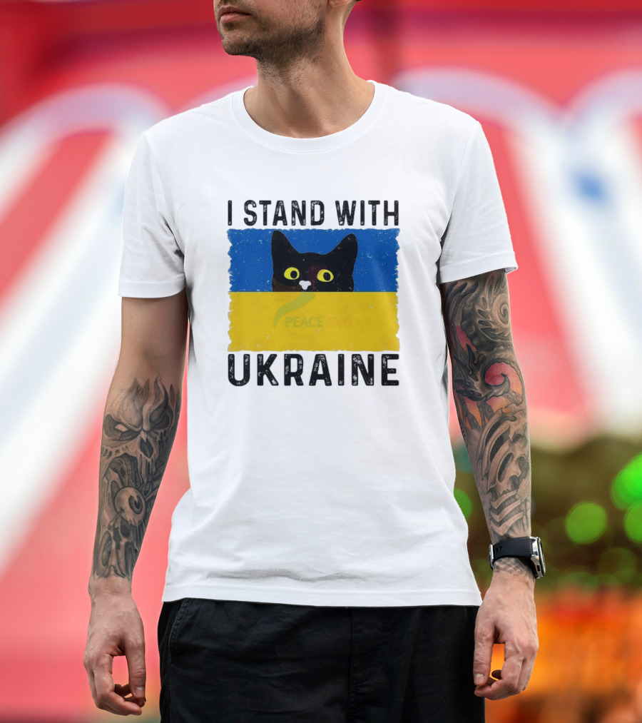 I Stand With Ukraine Cat Peace Symbol T-Shirt