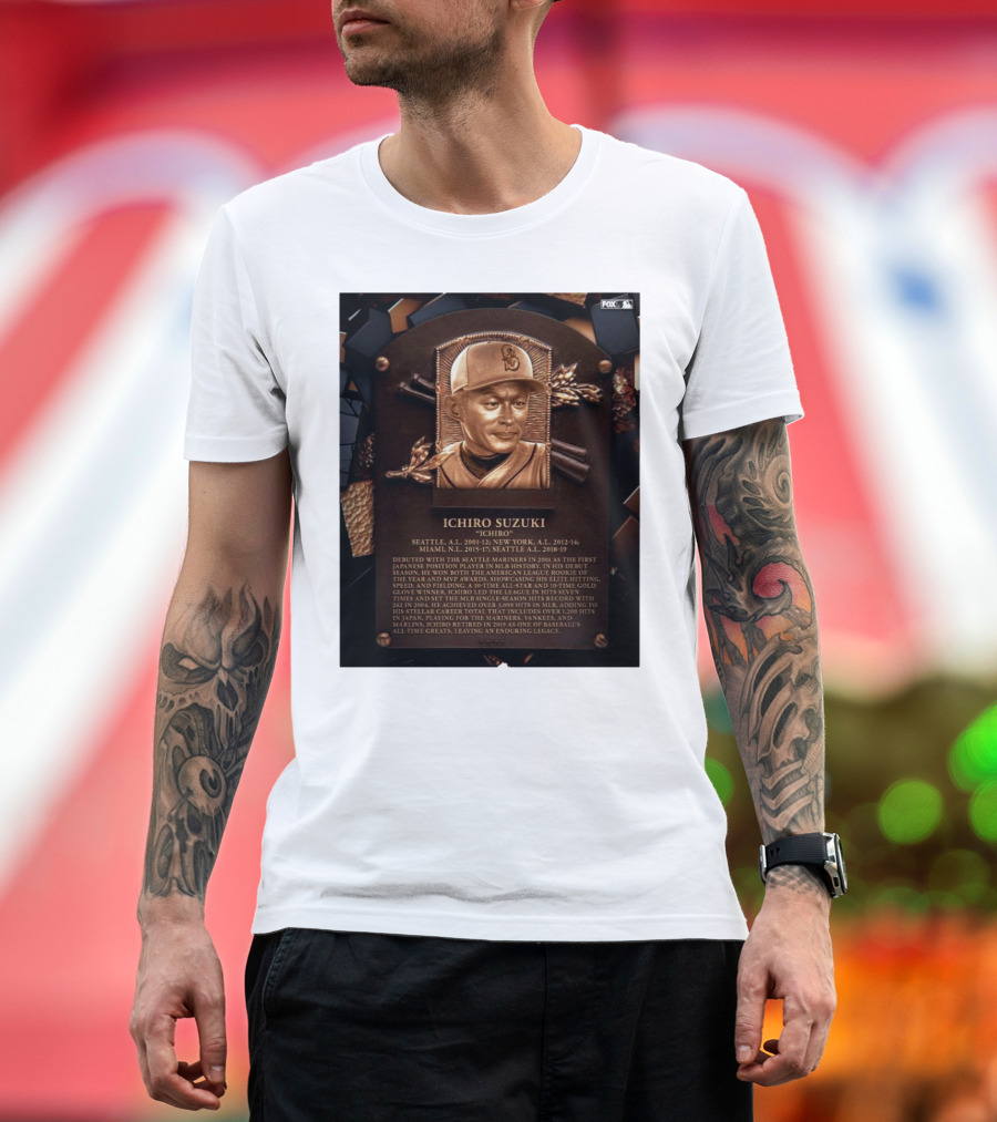 Ichiro Suzuki Hall of Fame Plaque Seattle Mariners Achievements and Legacy T-Shirt
