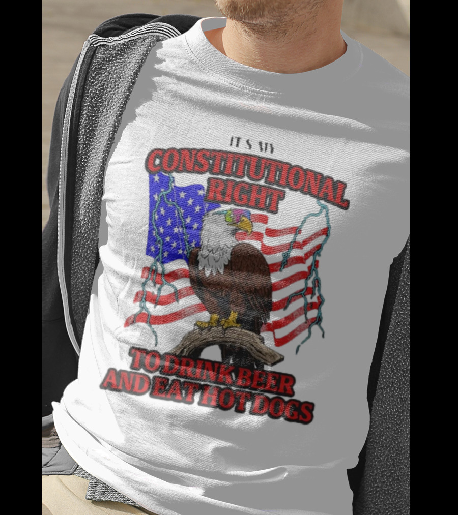 Constitutional Right Bald Eagle American Flag Drink Beer Eat Hot Dogs T-Shirt