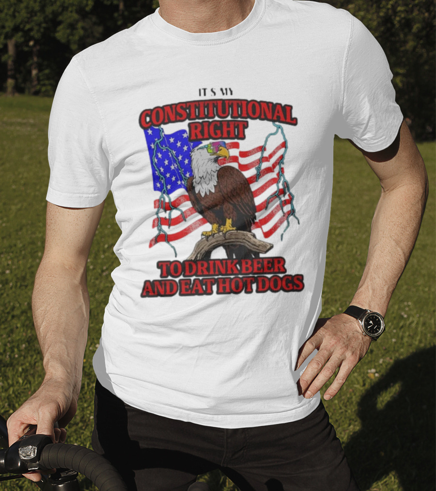 Constitutional Right Bald Eagle American Flag Drink Beer Eat Hot Dogs T-Shirt