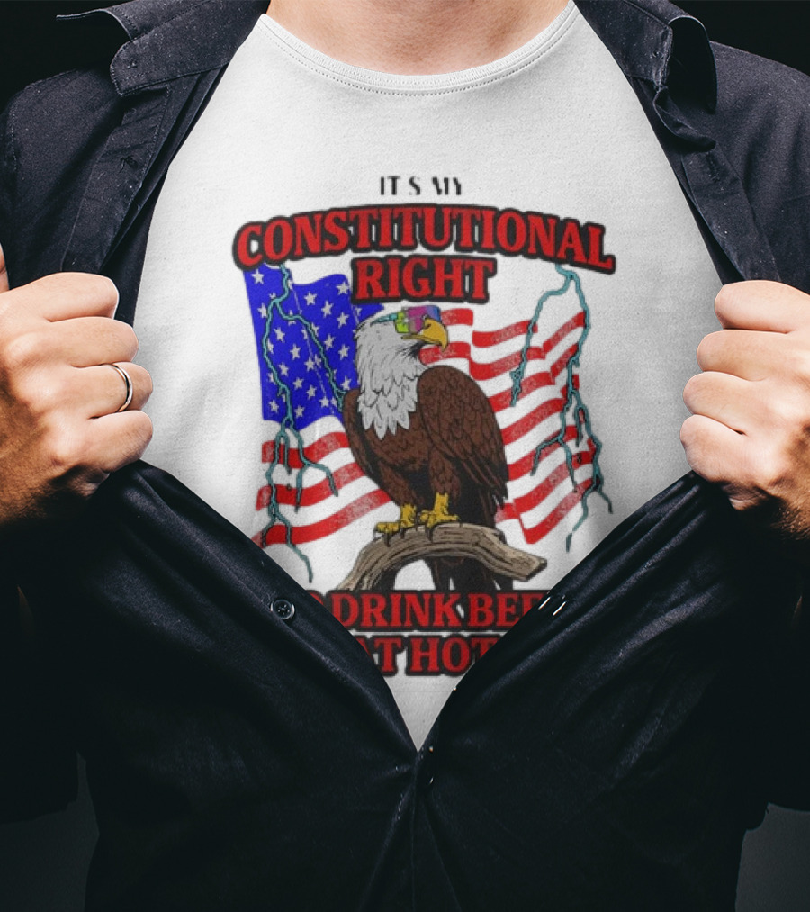 Constitutional Right Bald Eagle American Flag Drink Beer Eat Hot Dogs T-Shirt