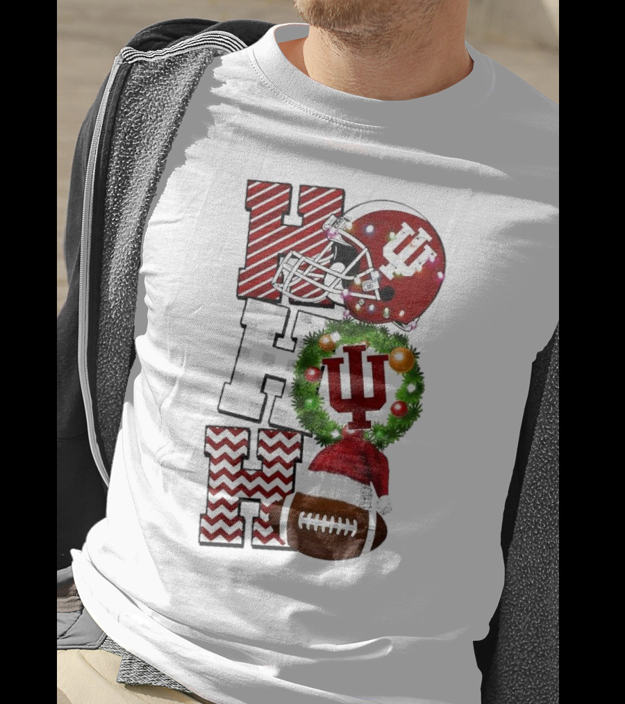 Indiana Hoosiers Football Christmas Game Day Ho Ho Ho Holiday Cheer T-Shirt