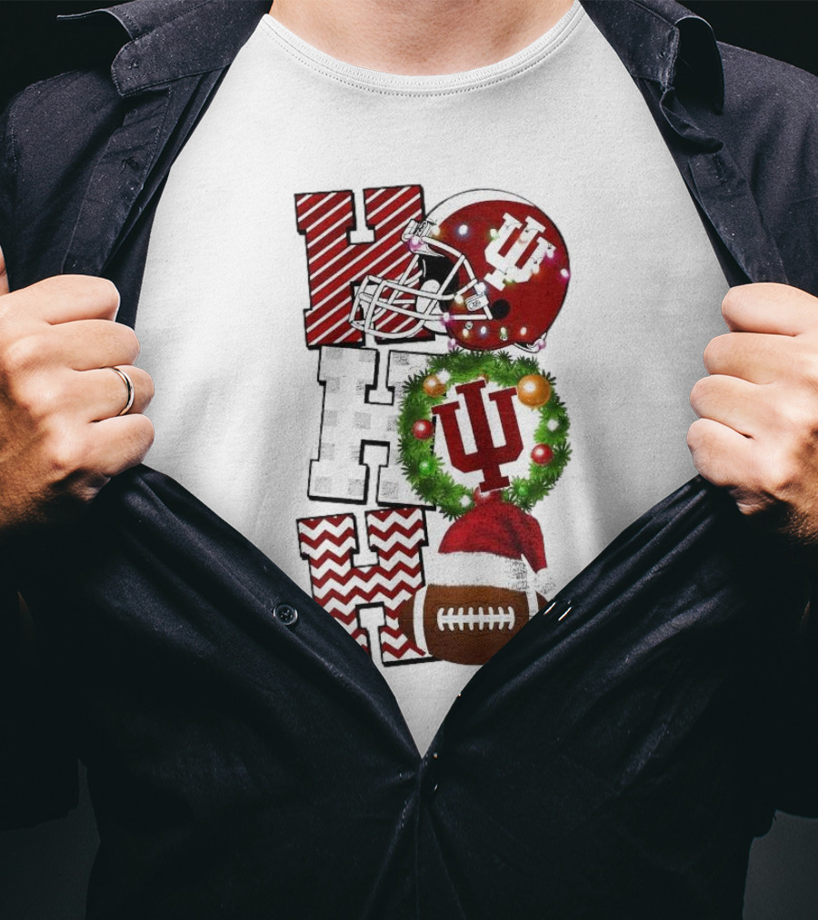 Indiana Hoosiers Football Christmas Game Day Ho Ho Ho Holiday Cheer T-Shirt