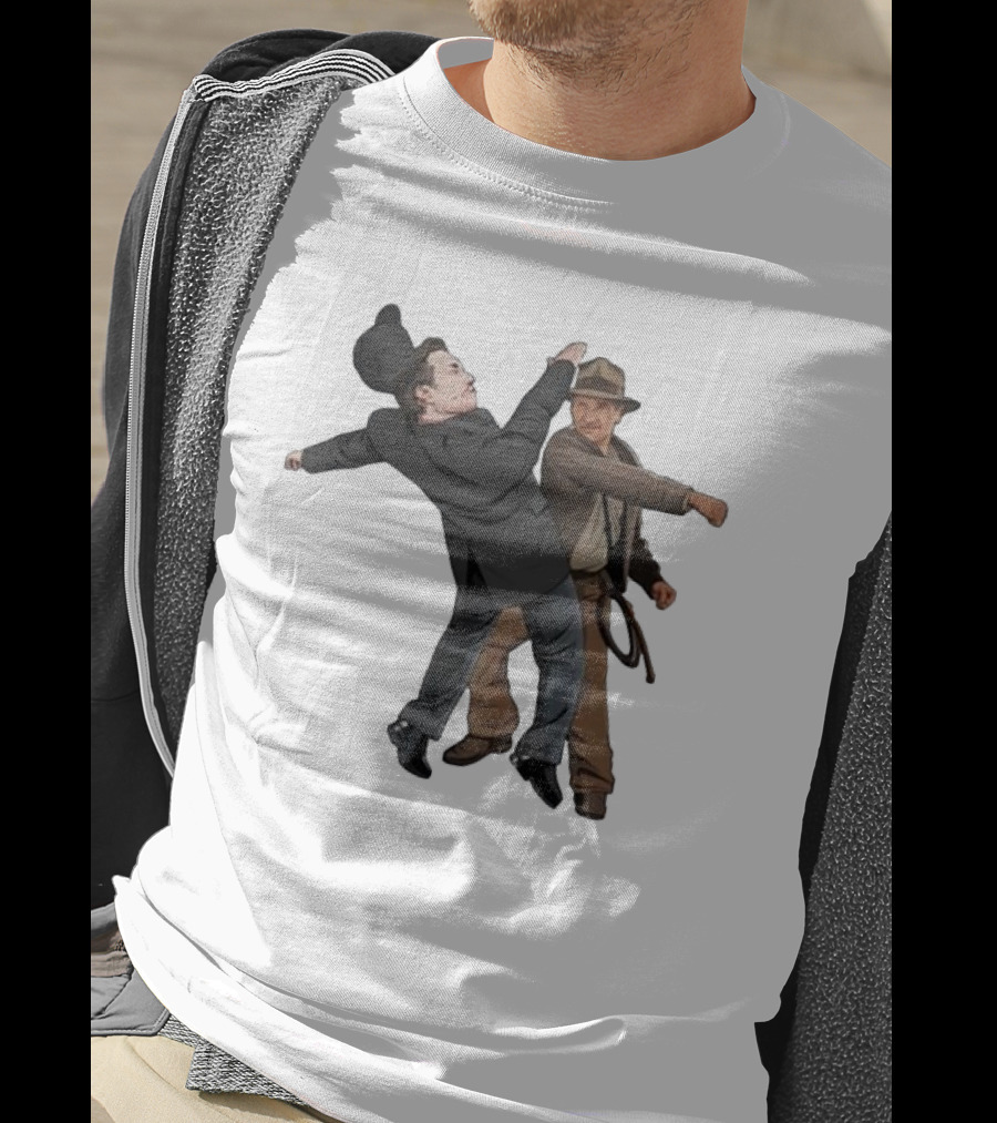 Indiana Jones Punching Elon Musk Salute Scene T-Shirt