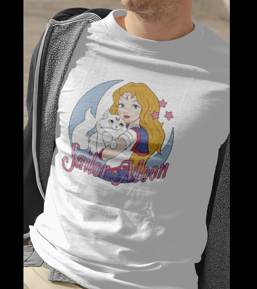 Sailor Moon Holding White Cat With Stars T-Shirt
