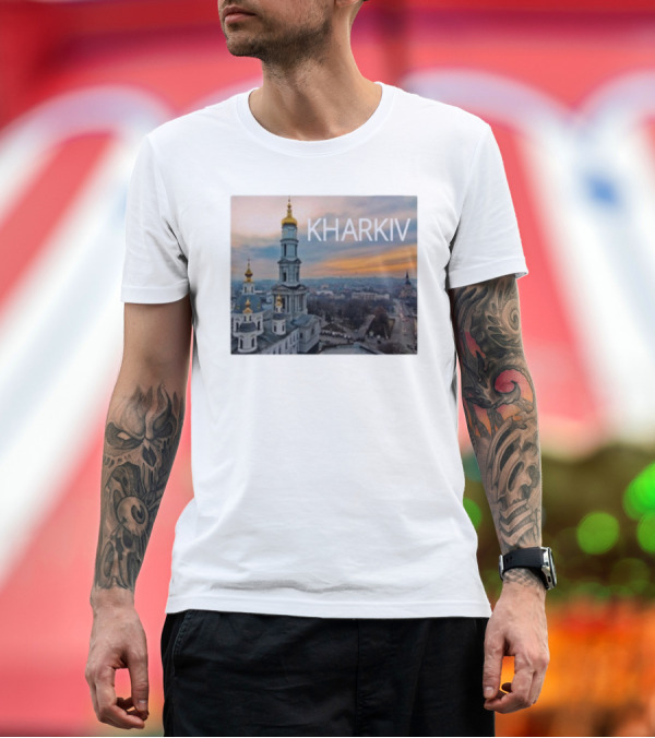 Premium T-Shirt: Kharkiv City Skyline with Famous Cathedral Sunset View T-Shirt Kharkiv City Skyline with Famous Cathedral Sunset View T-Shirt
