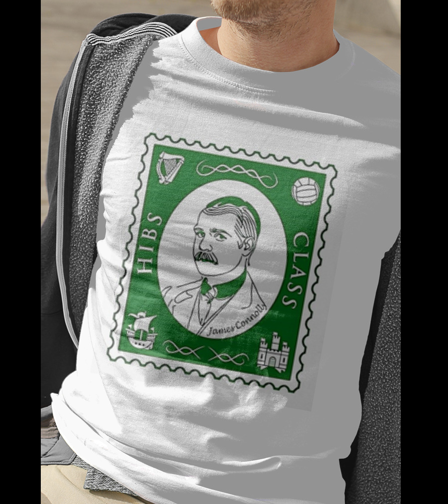 James Connolly Hibs Class Stamp With Harp, Ball, Ship, Castle Symbols T-Shirt