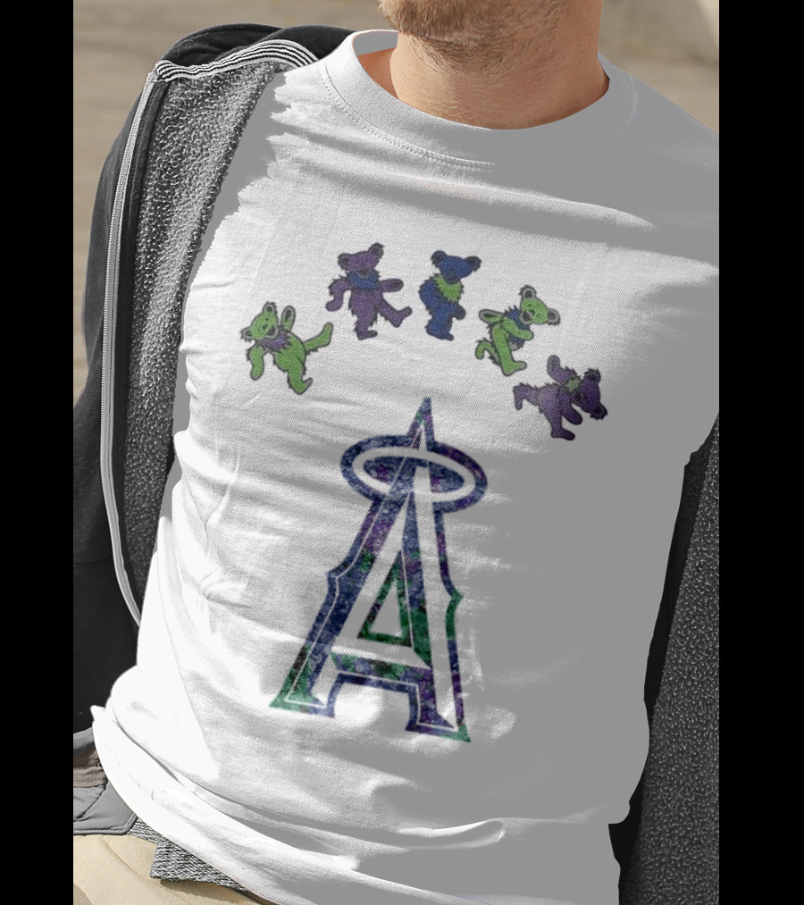 Los Angeles Angels Grateful Dead Night 2025 Dancing Bears And Halo Symbol T-Shirt