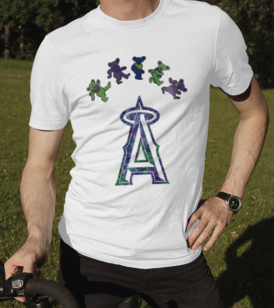 Los Angeles Angels Grateful Dead Night 2025 Dancing Bears And Halo Symbol T-Shirt