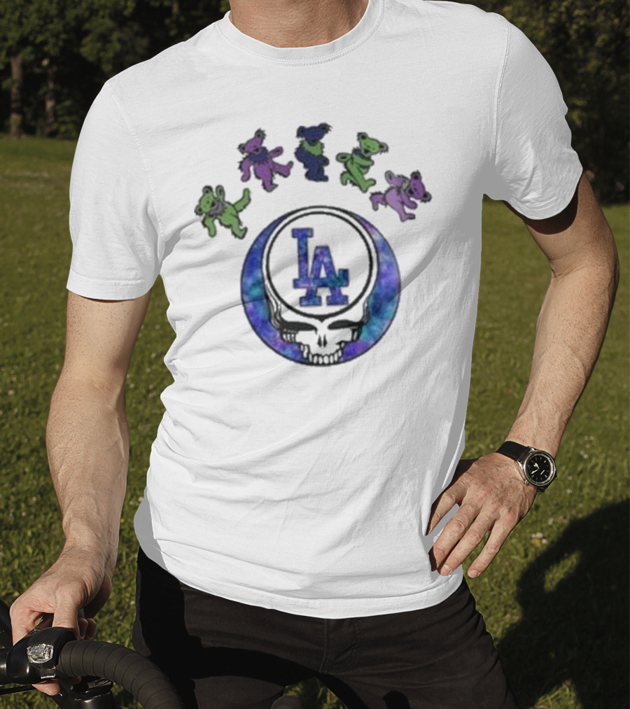 Los Angeles Dodgers 2025 Grateful Dead Skull Bears Night Baseball T-Shirt