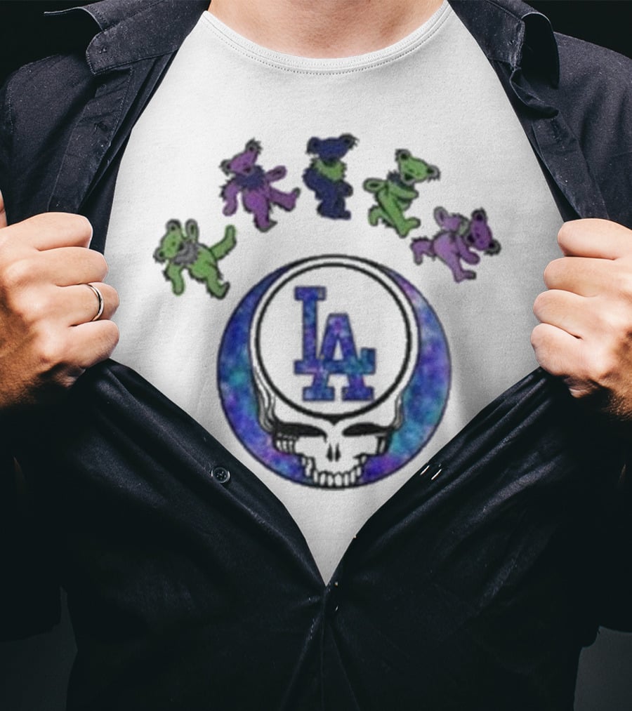 Los Angeles Dodgers 2025 Grateful Dead Skull Bears Night Baseball T-Shirt