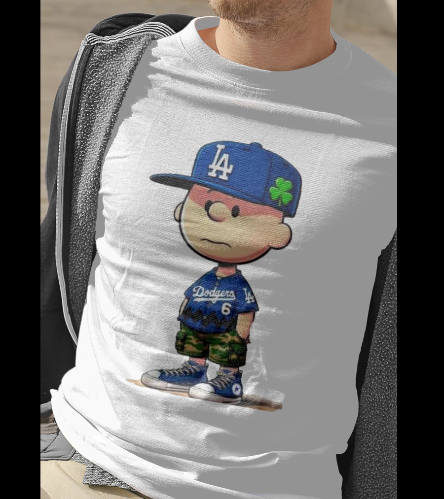 Los Angeles Dodgers Charlie Brown St. Patrick's Day LA Hat Clover Dodgers 6 Jersey T-Shirt