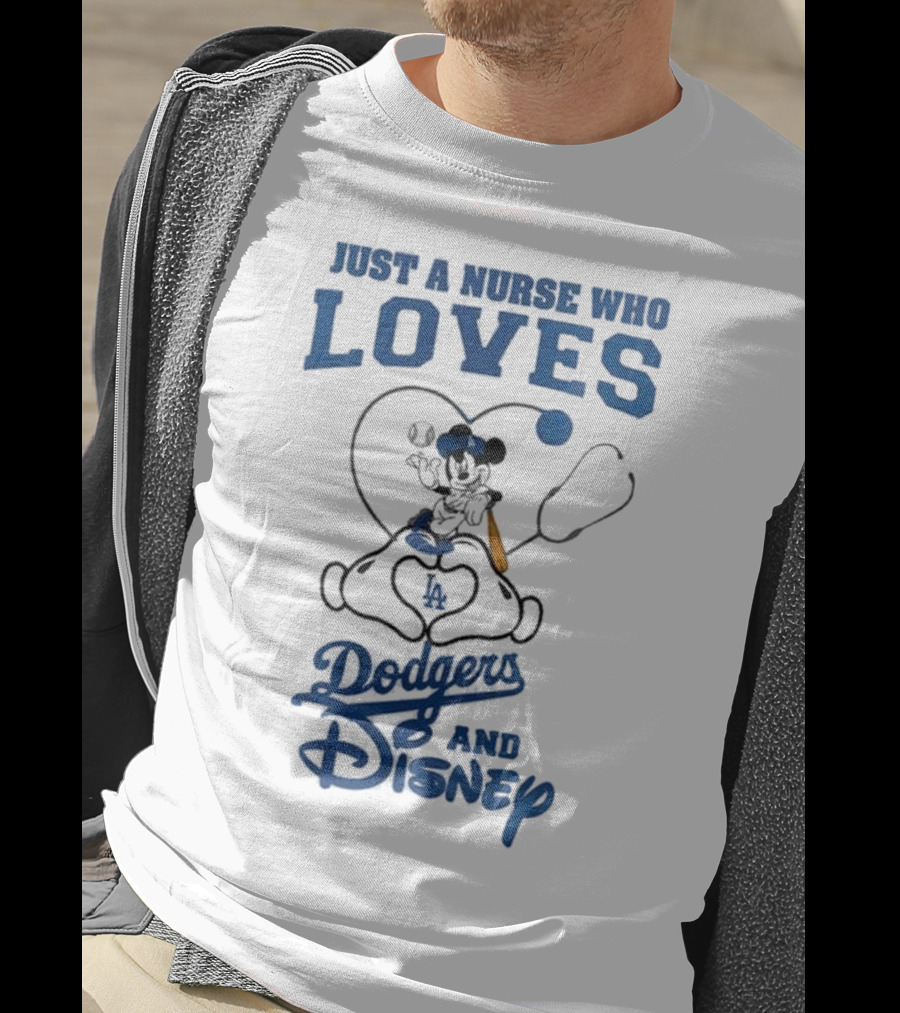 Just A Nurse Who Loves Dodgers And Disney Mickey Mouse Baseball T-Shirt