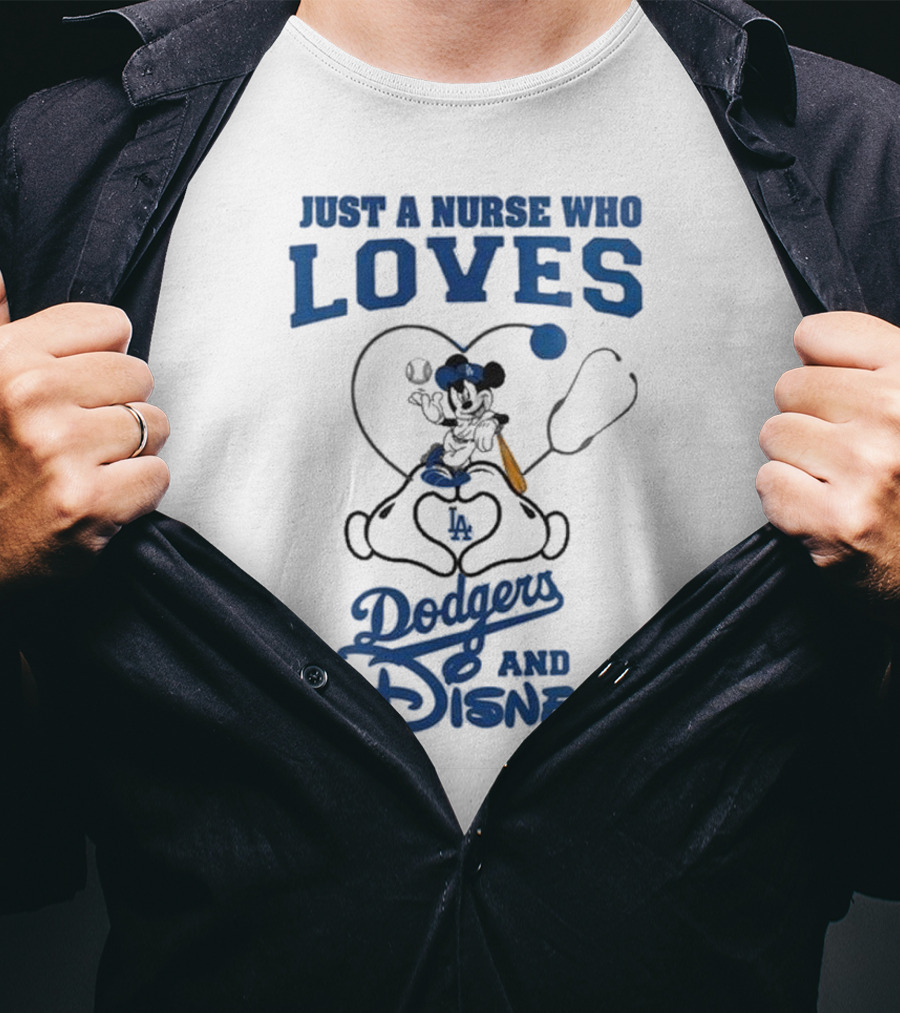 Just A Nurse Who Loves Dodgers And Disney Mickey Mouse Baseball T-Shirt