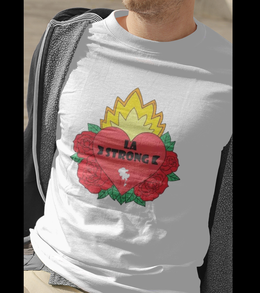 LA Strong Heart With Roses And Flames T-Shirt