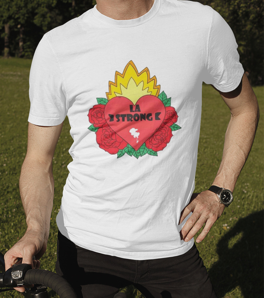 LA Strong Heart With Roses And Flames T-Shirt