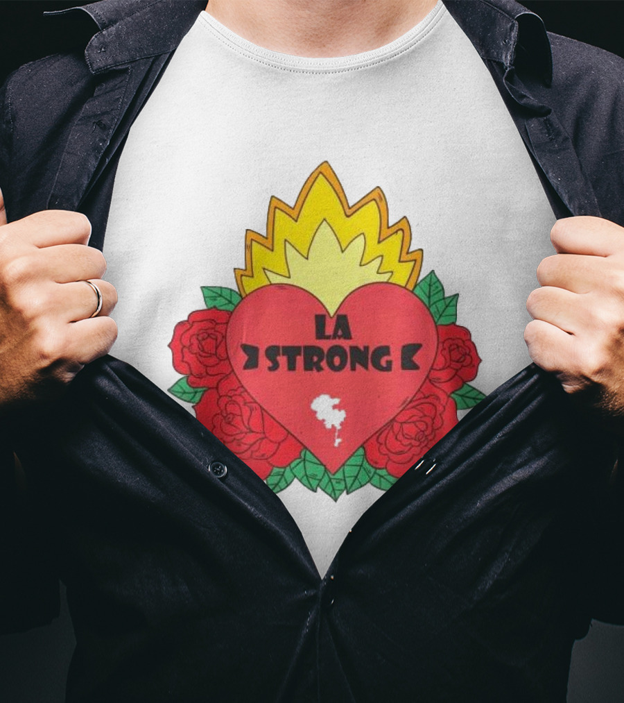 LA Strong Heart With Roses And Flames T-Shirt
