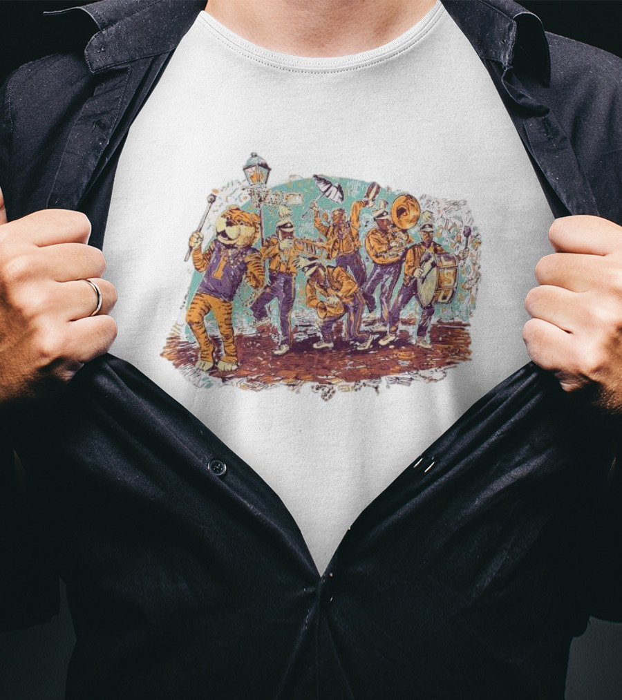 LSU Tigers Football Mardi Gras 2025 Band Parade Celebration T-Shirt