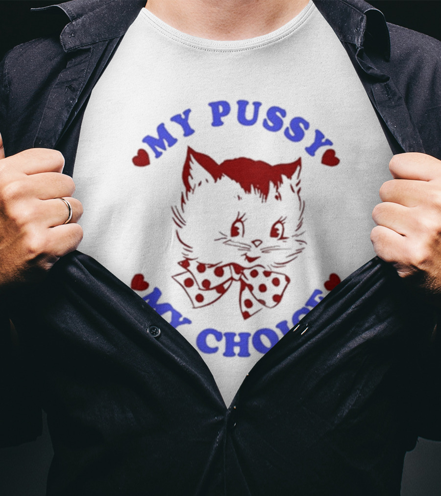 Maison Rapito My Pussy My Choice Cat Drawing And Polka Dot Bow T-Shirt