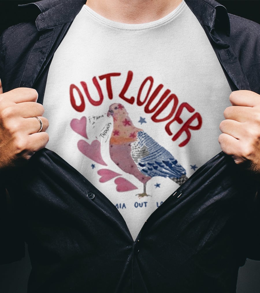 Mamamia Out Loud Outlouder Pigeon With Hearts And Stars T-Shirt