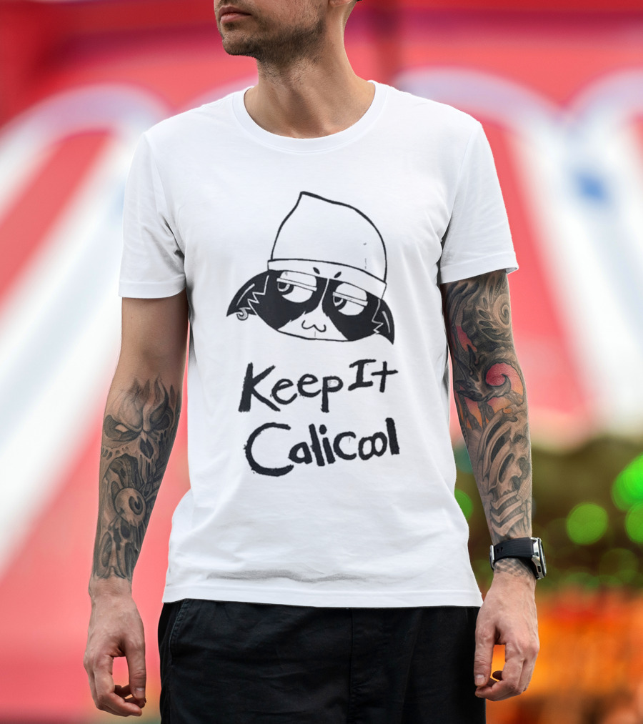Meowskulls Keep It Calicool with Cool Cat in Beanie T-Shirt