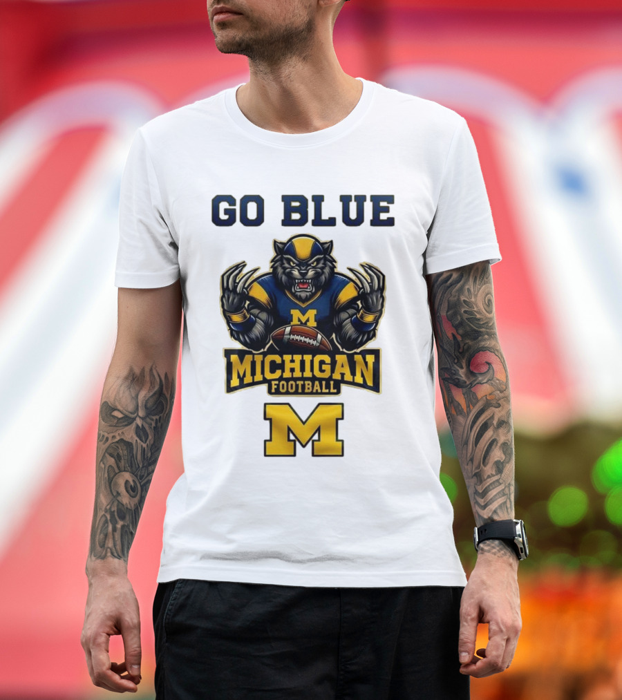 Go Blue Michigan Football Wolverine Mascot M T-Shirt