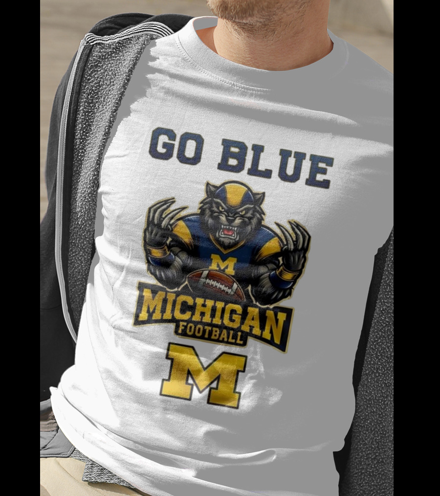 Go Blue Michigan Football Wolverine Mascot M T-Shirt
