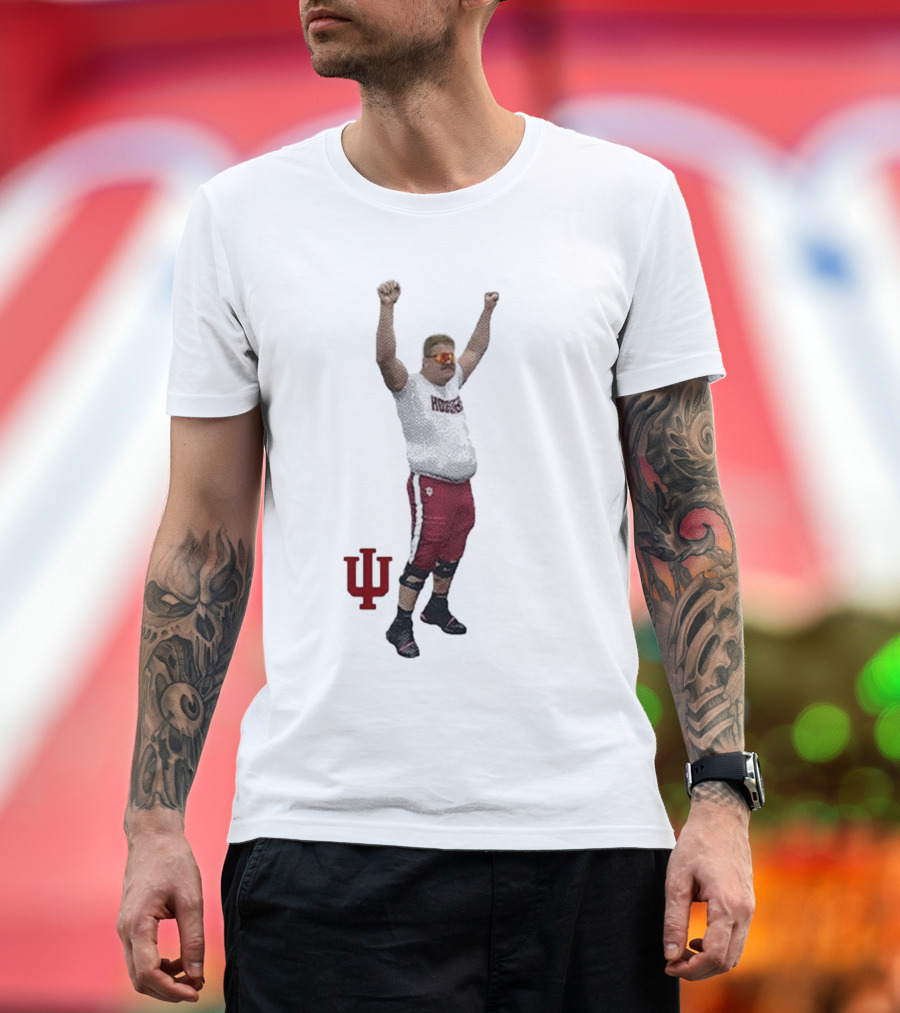 Mike Katic Indiana Hoosiers Football Player Celebration Cartoon IU Logo T-Shirt