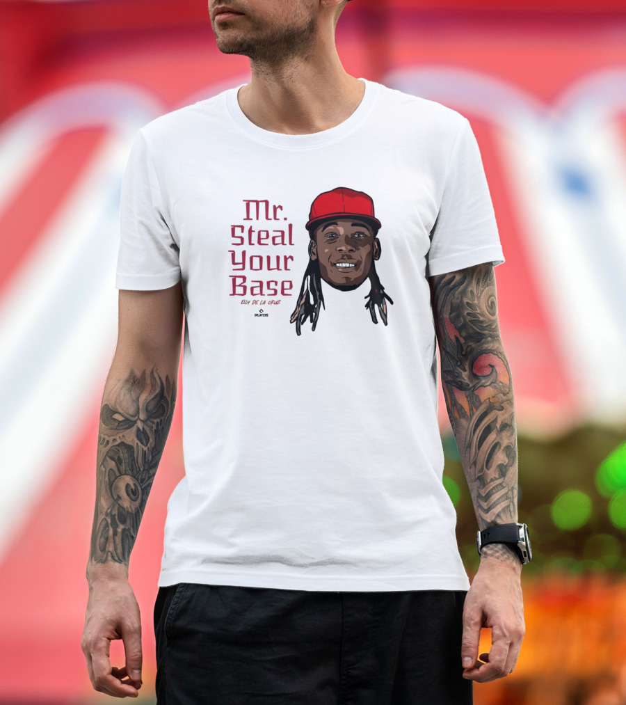Mr Steal Your Base Elly De La Cruz Red Cap Portrait T-Shirt