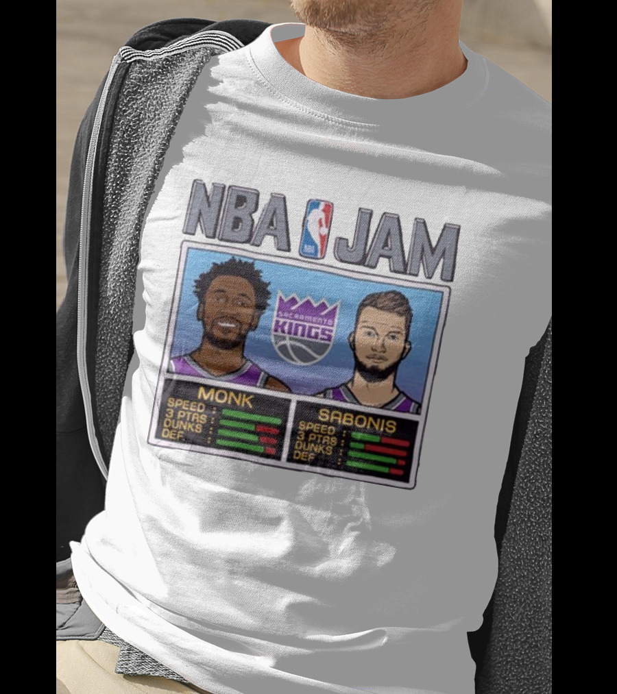 NBA Jam Sacramento Kings Monk Sabonis Stats Graphic T-Shirt