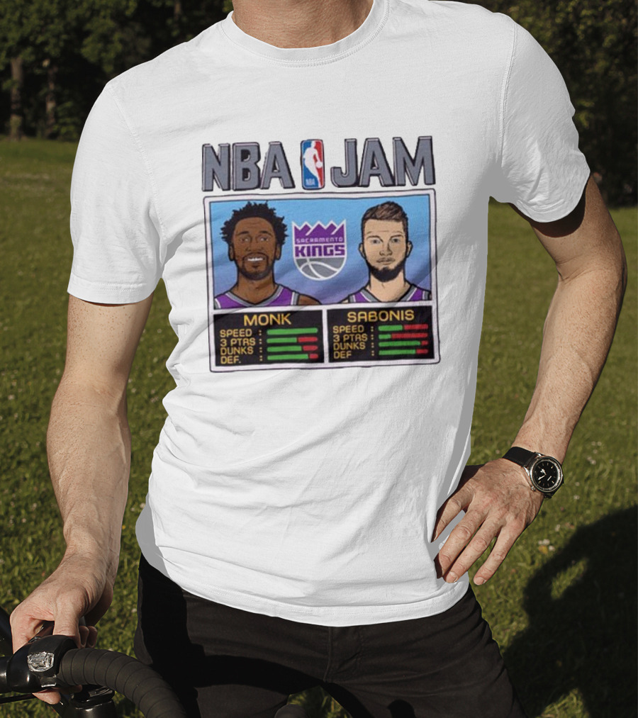 NBA Jam Sacramento Kings Monk Sabonis Stats Graphic T-Shirt