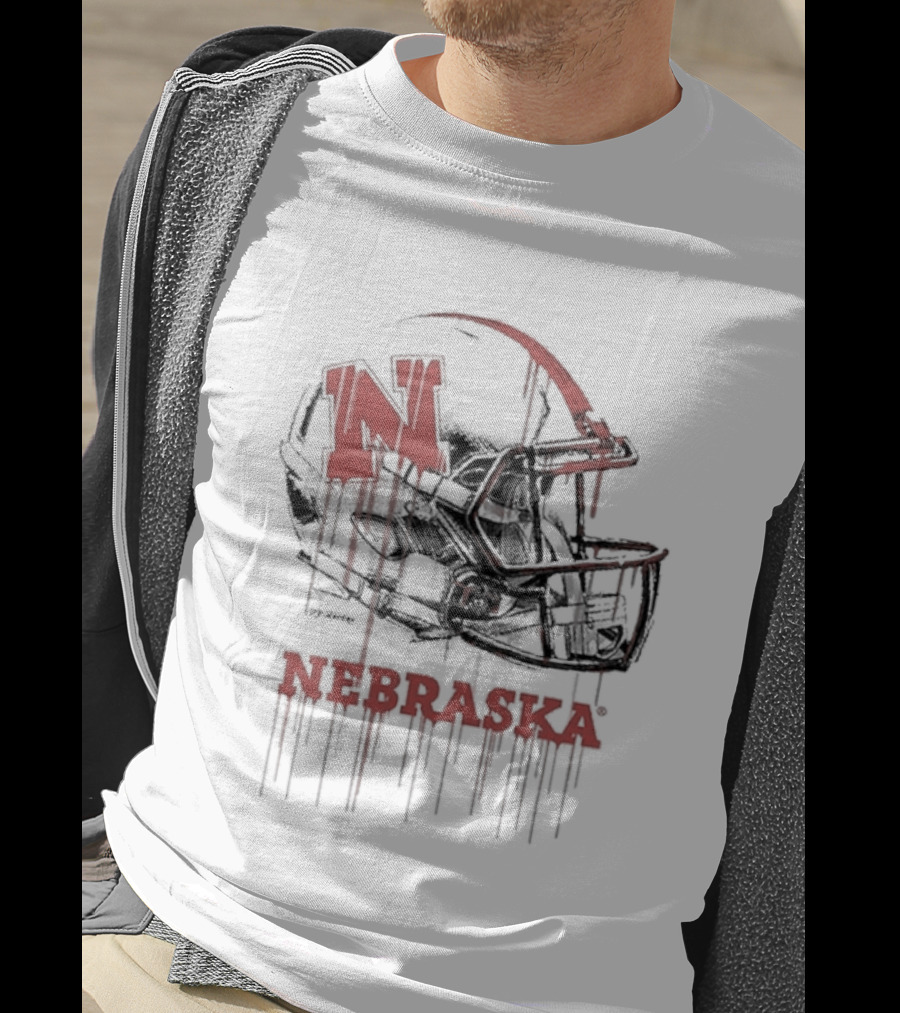 Nebraska Huskers N Dripping Football Helmet T-Shirt