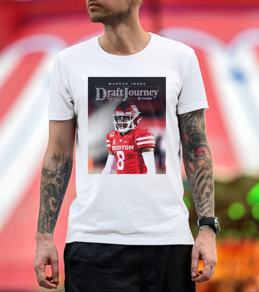 Marcus Jones New England Patriots NFL Draft Journey Houston Football T-Shirt