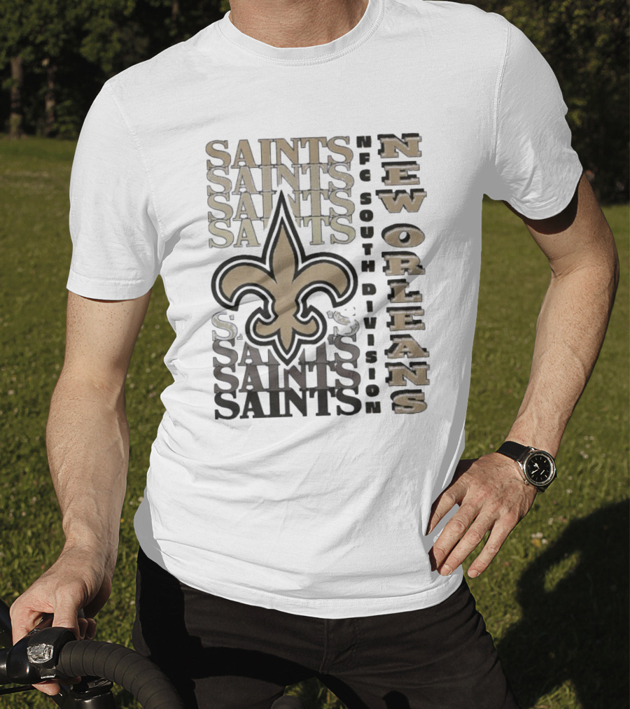 New Orleans Saints NFC South Division Fleur-de-Lis Saints Text Pattern T-Shirt