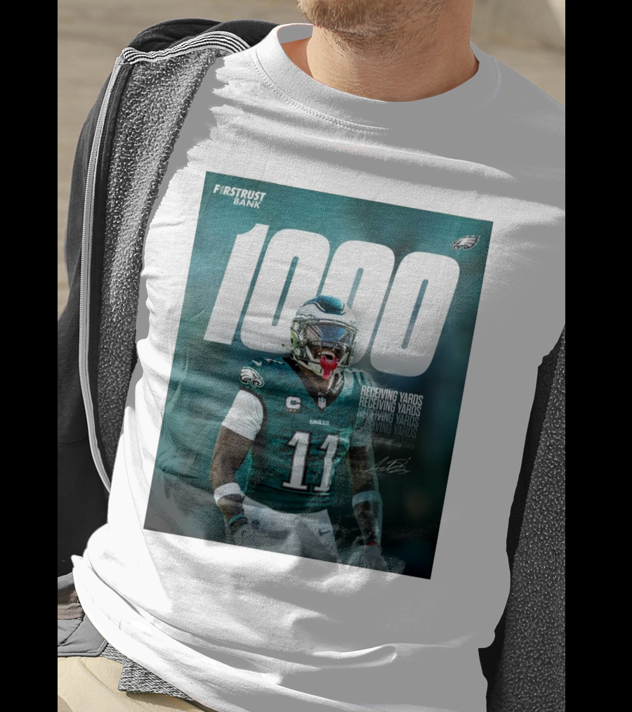 Philadelphia Eagles A.J. Brown 1000 Receiving Yards Signature Fly Eagles Fly NFL T-Shirt