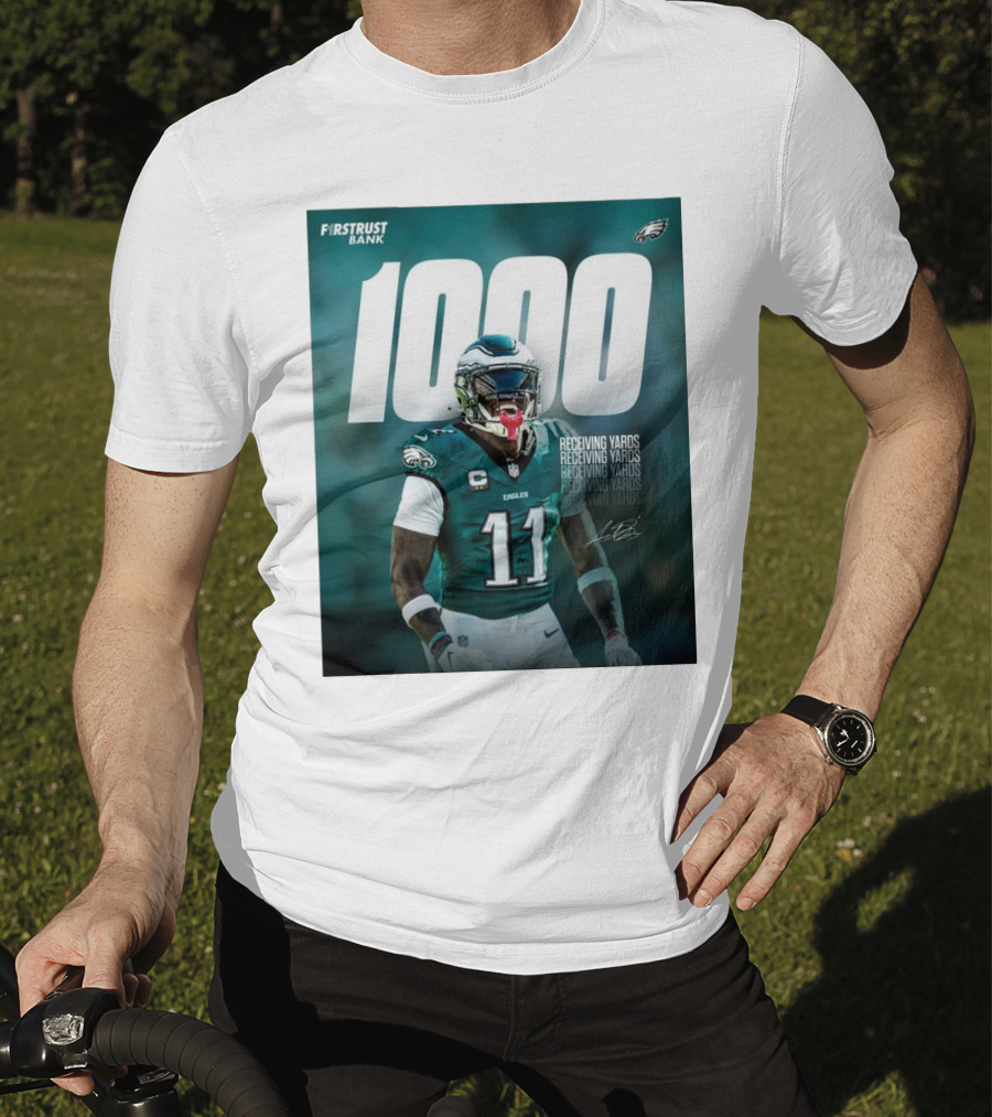 Philadelphia Eagles A.J. Brown 1000 Receiving Yards Signature Fly Eagles Fly NFL T-Shirt
