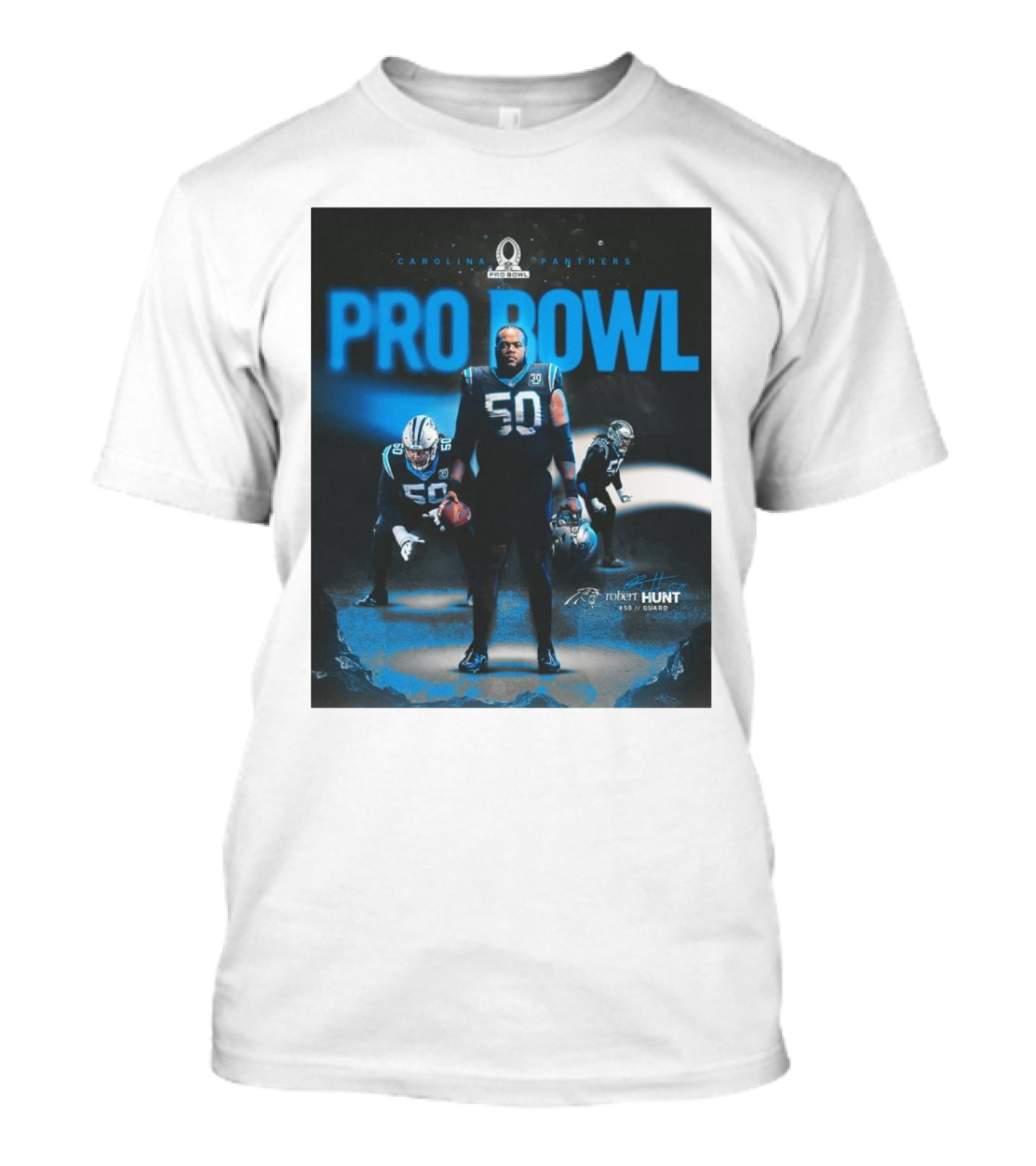 Carolina Panthers Pro Bowl 2025 Robert Hunt 50 Guard Signature NFL T-Shirt
